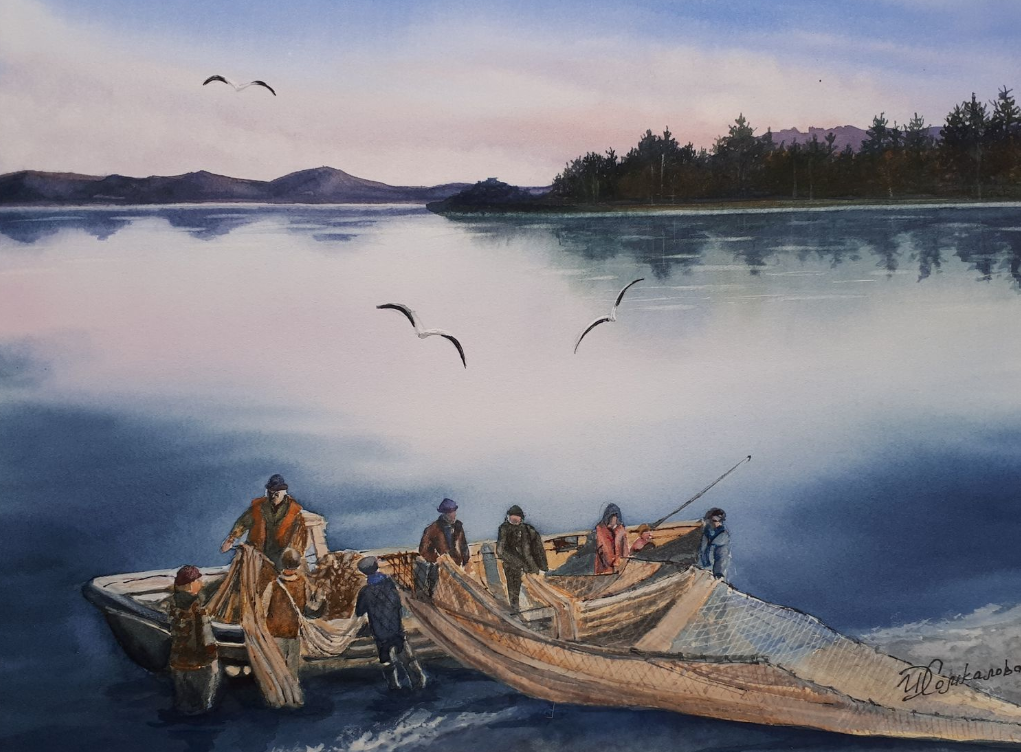 Рыбалка на леня. Картина Рыбак. Байкал живопись. Рыбаки зимой живопись. Панно рыбаки на Лене.